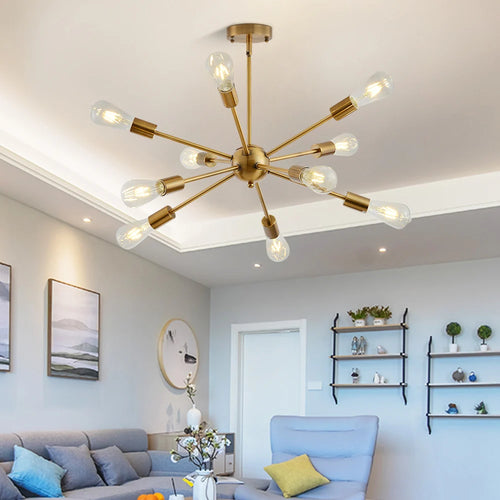 lustre moderne industriel en laiton pour éclairage design - vue 2 sur 9
