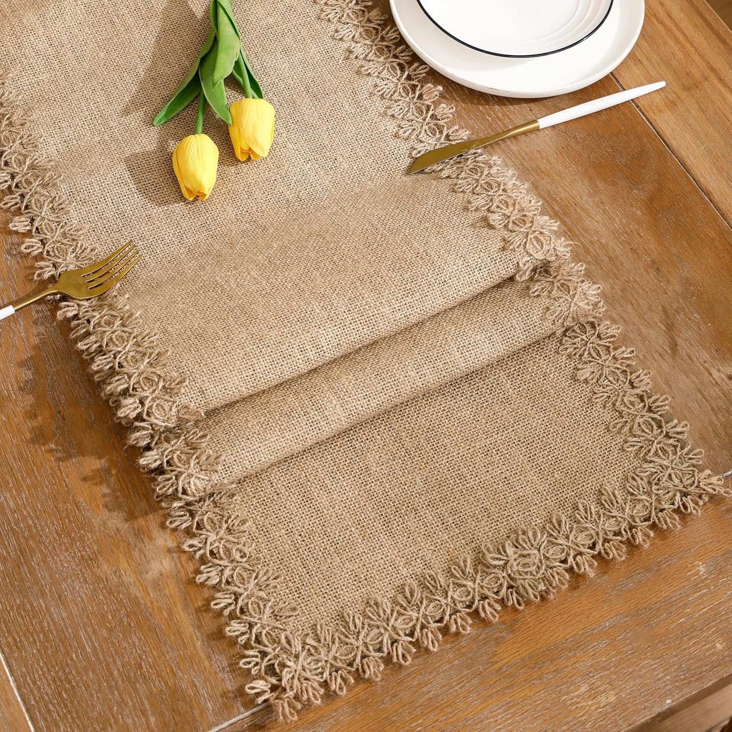 Chemin de table jute beige style rustique ferme