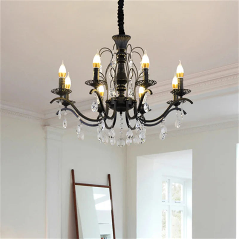 lustre en fer forgé avec suspensions en cristal pour intérieur élégant - vue 2 sur 10