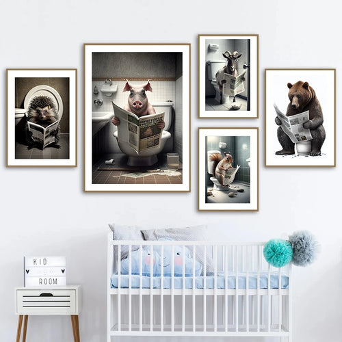 décoration murale humoristique animaux sur les toilettes - vue 4 sur 7
