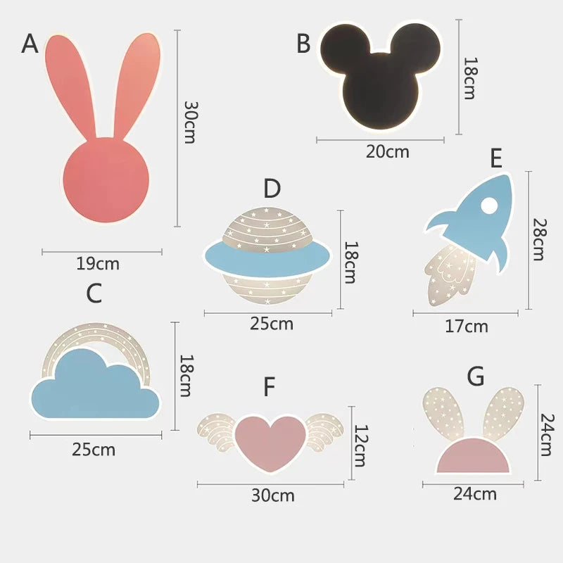 Fille enfant enfant chambre décor éclairage de nuit rose lapin appliques intérieur maison lapin bébé chambre belle bande dessinée lampe à LED - vue 6 sur 18