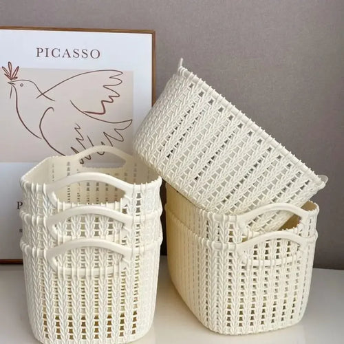 boîte de rangement en rotin avec poignée pour bureau et vêtements - vue 4 sur 8