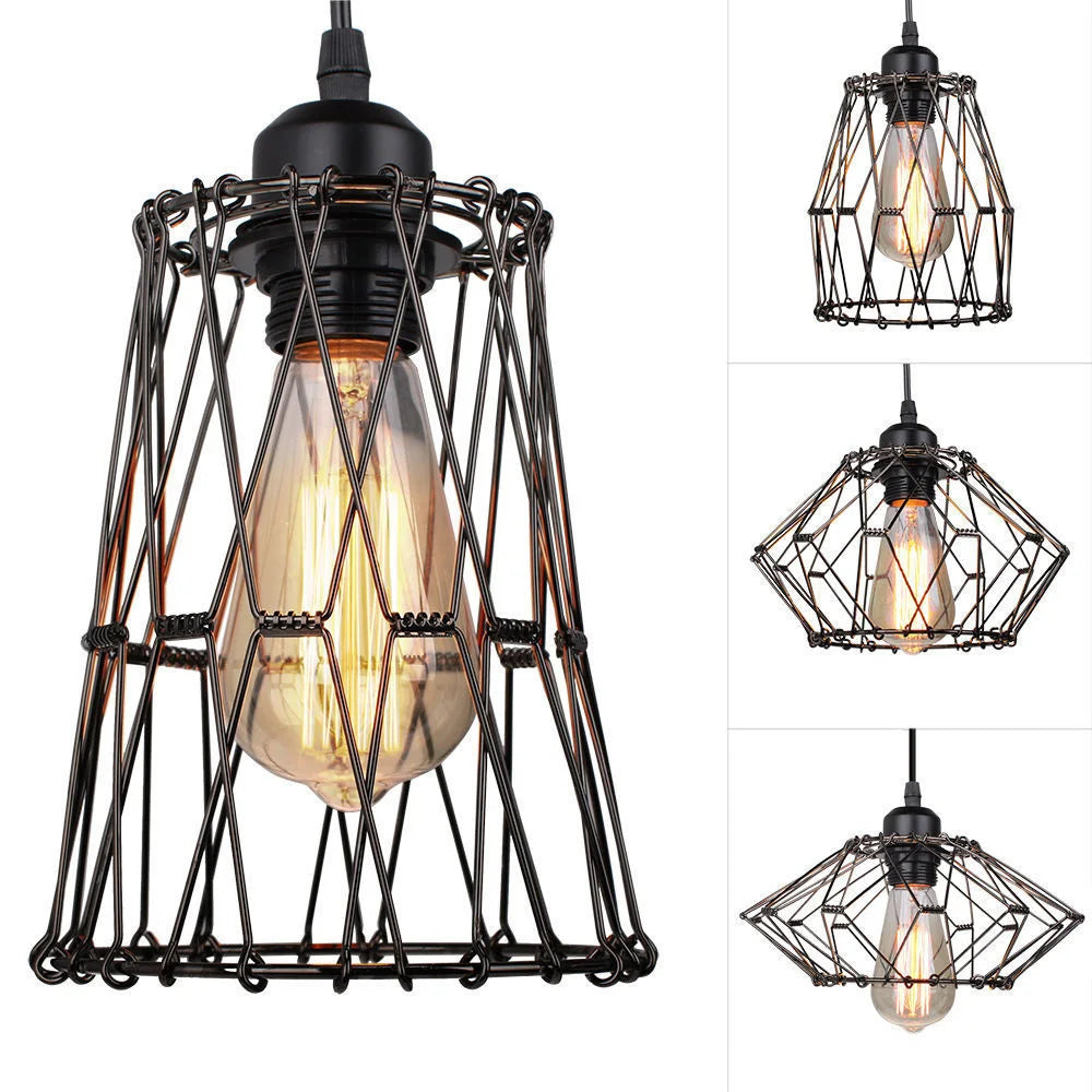 Pendant Light,Industrial Ceiling Pendant Light Fixtures Metal Lampshade,Deformable Geometric Cord Adjustable Folding Cage E27 - vue 3 sur 7