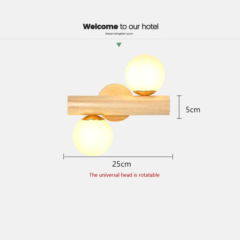 applique murale led nordique en verre et bois réglable moderne - vue 4 sur 7