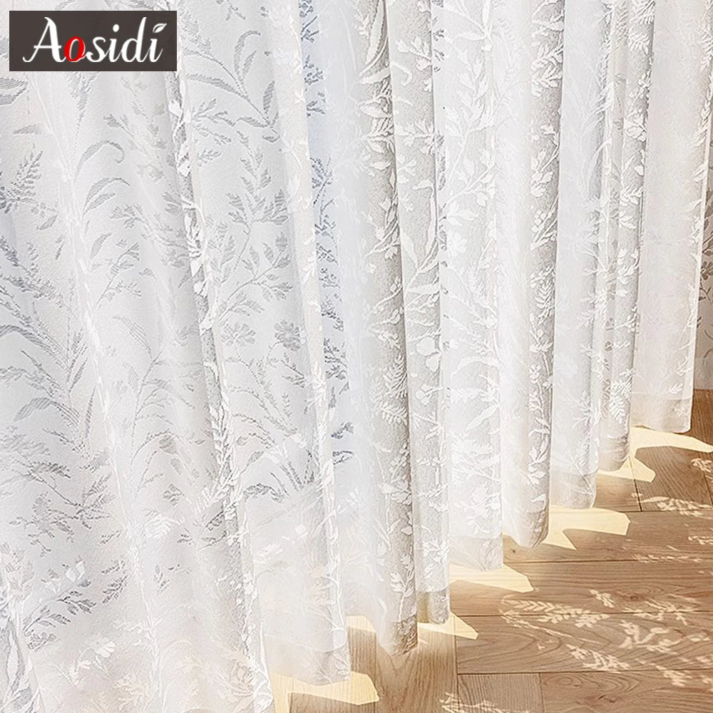 Voilage dentelle florale translucide rideau salon chambre moderne - vue 1 sur 8