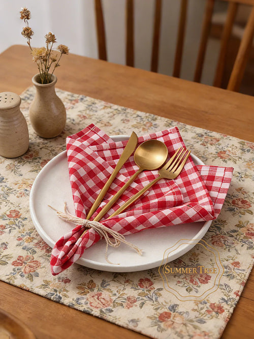 Serviette de table coton motif vichy style classique - vue 4 sur 7