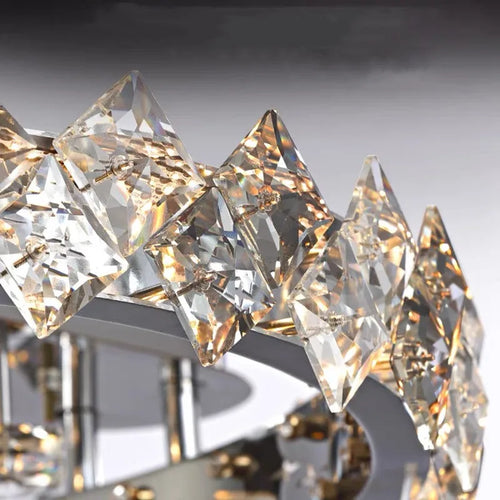 lustre moderne en acier inoxydable chrome avec éclairage en cristal - vue 6 sur 10