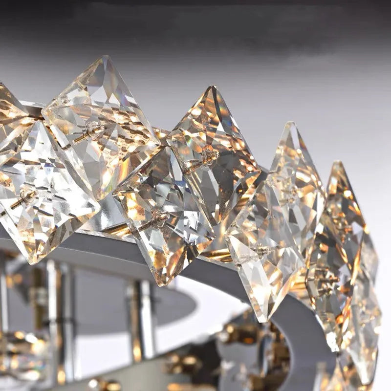 lustre moderne en acier inoxydable chrome avec éclairage en cristal - vue 5 sur 10