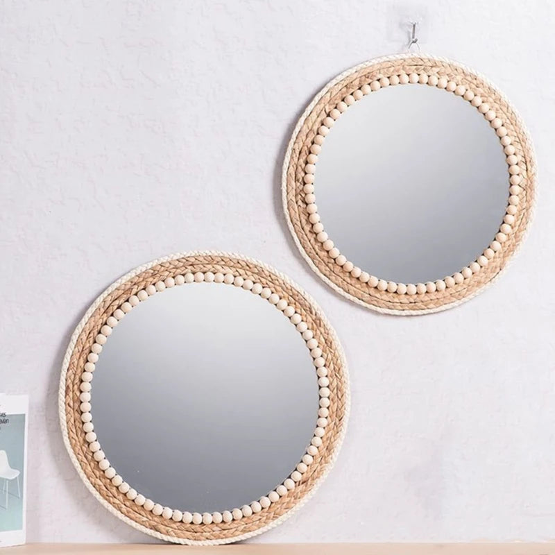 miroir mural rond en rotin pour décoration intérieure - vue 5 sur 6