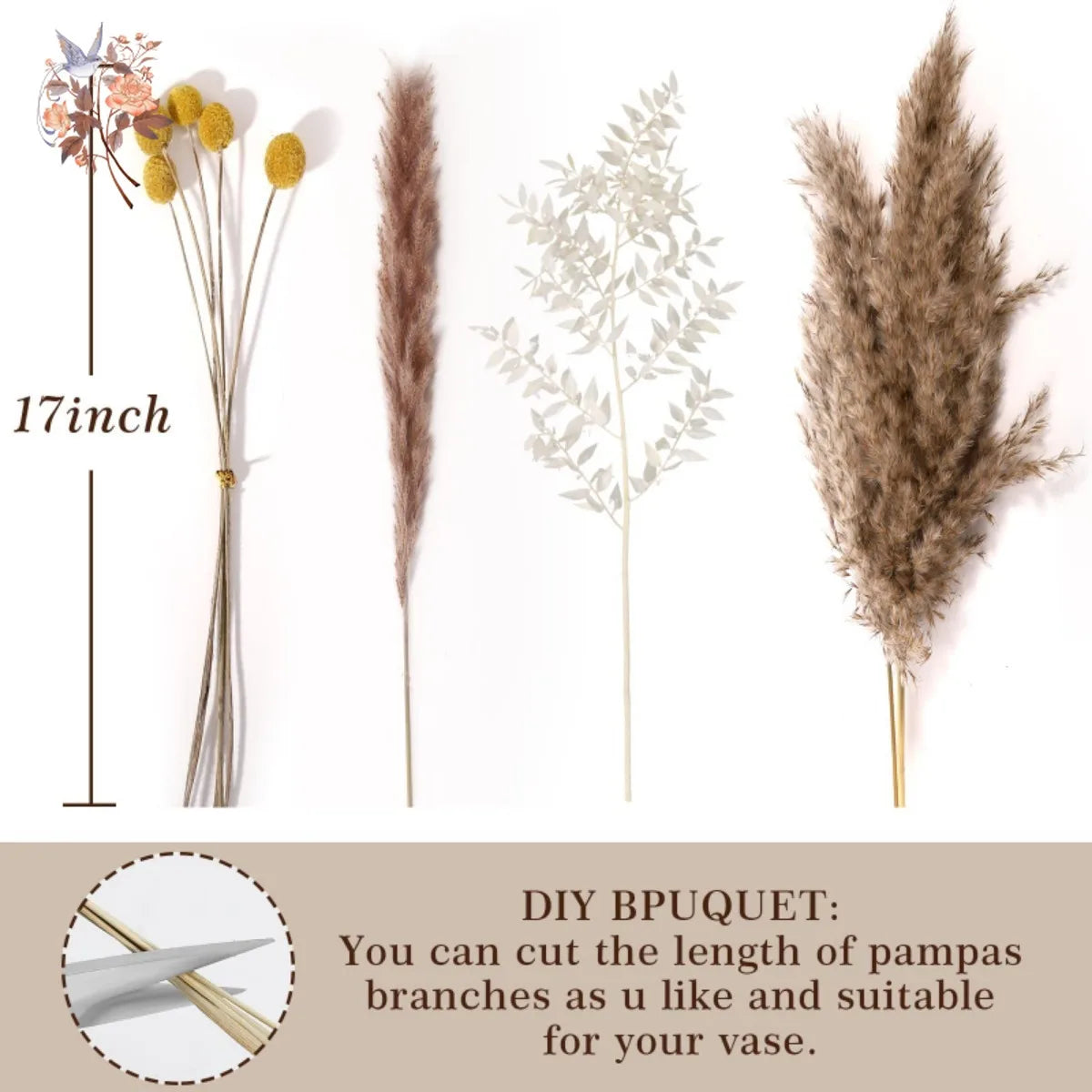 bouquet dherbe de pampa naturelle pour décoration et cadeaux - vue 3 sur 18