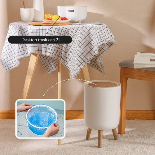 poubelle en bois à pied haut avec couvercle créatif pour déchets - vue 5 sur 11