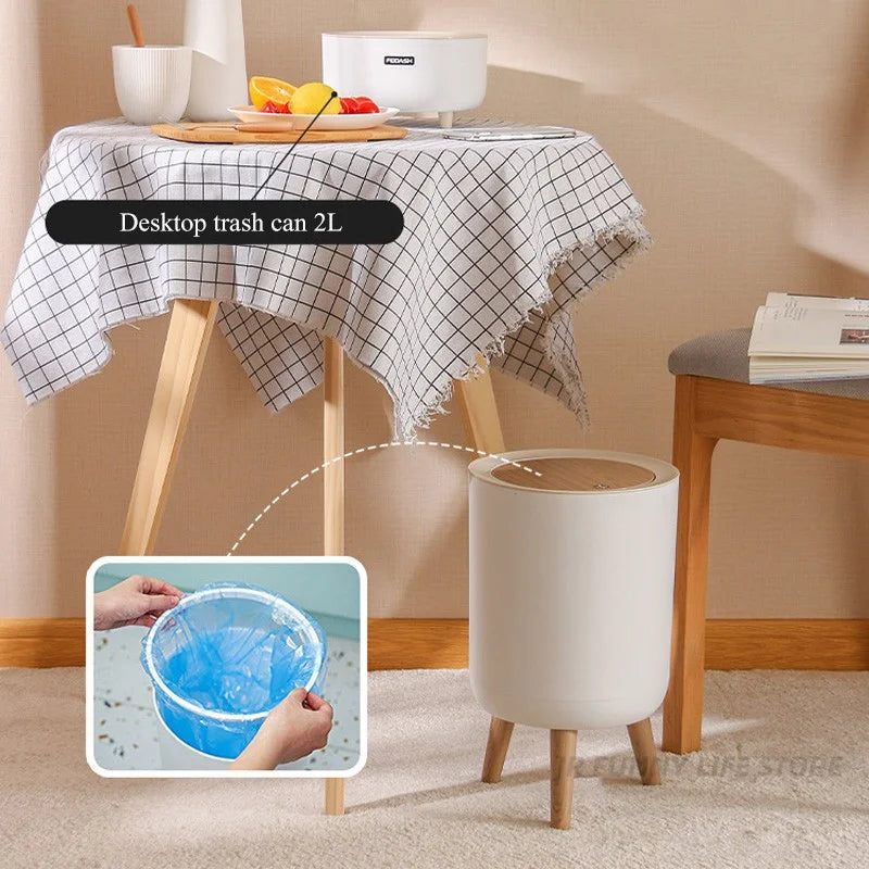 poubelle en bois à pied haut avec couvercle créatif pour déchets - vue 5 sur 11