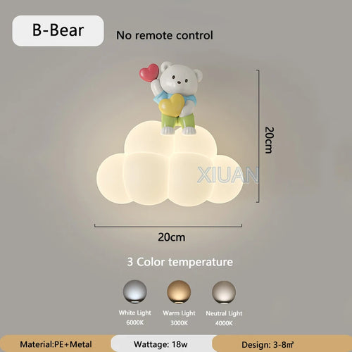 appliques murales créatives led pour enfants en forme d'ours ange lapin - vue 9 sur 9
