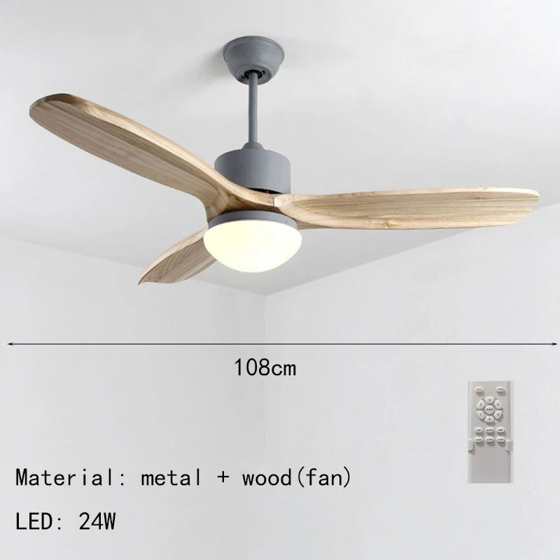 ventilateur de plafond nordique à lumière télécommandée en bois et métal