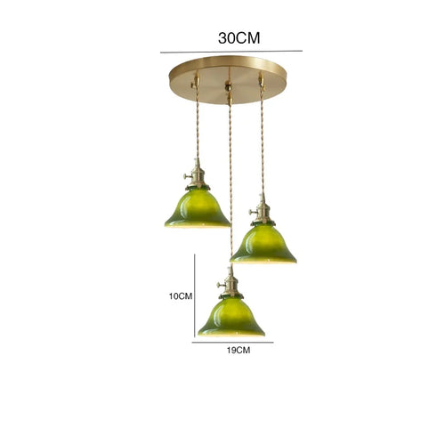 Suspension vintage style américain en cuivre bois et verre - vue 29 sur 30