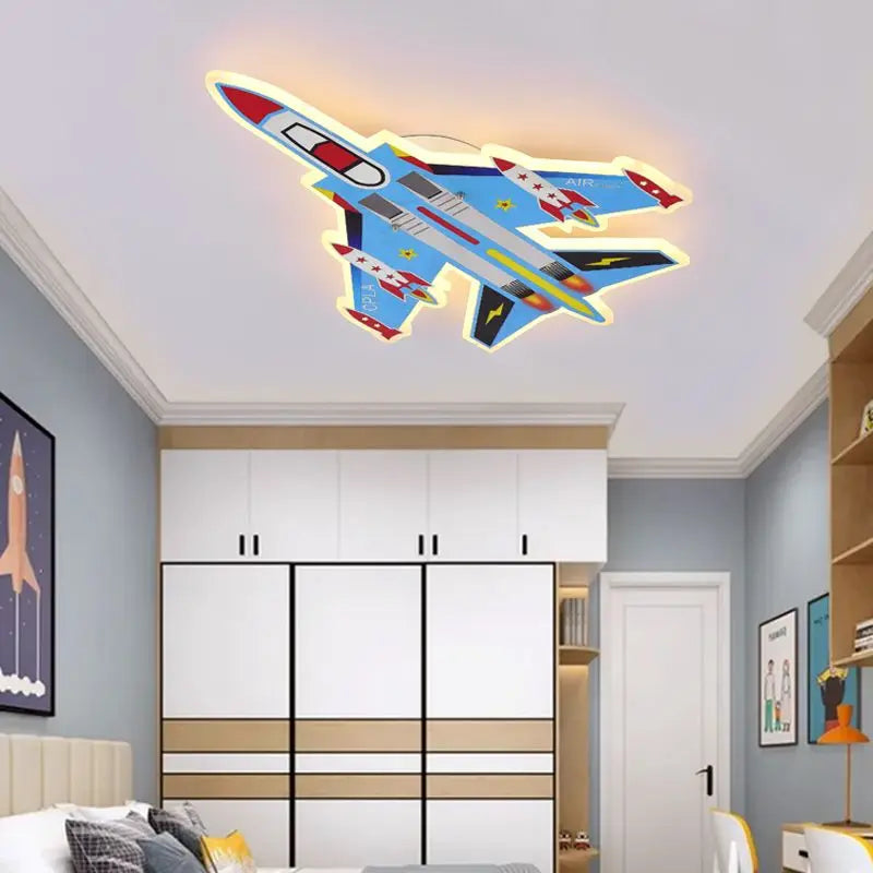Cartoon Blue Airplane Ceiling Lamps LED Boy Bedroom Ceiling Light Eye Protection Baby  Kids Room Remote Control Plane Lamp 220V - vue 3 sur 7