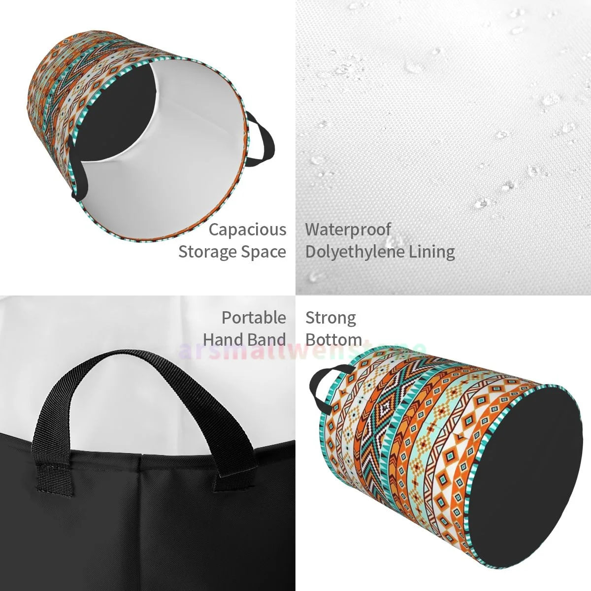 panier à linge rond ethnique pour rangement jouets et vêtements - vue 10 sur 10