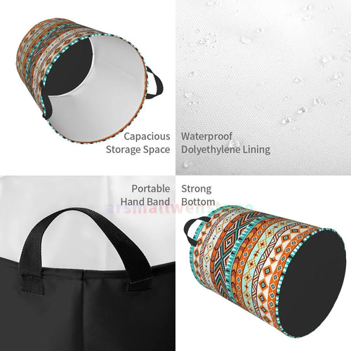 panier à linge rond ethnique pour rangement jouets et vêtements - vue 10 sur 10
