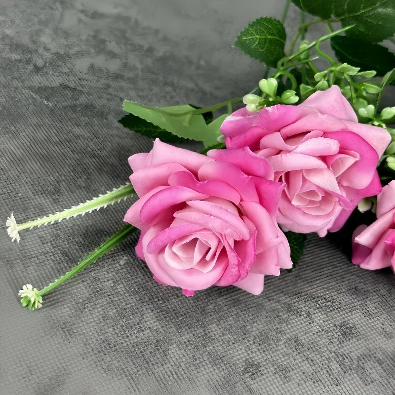 décoration mariage bouquet de roses artificielles en soie 7 têtes - vue 5 sur 14