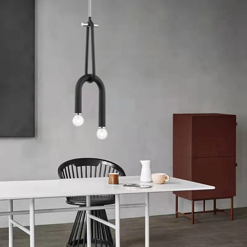 lustre créatif à 2 ampoules hauteur réglable en métal - vue 3 sur 8