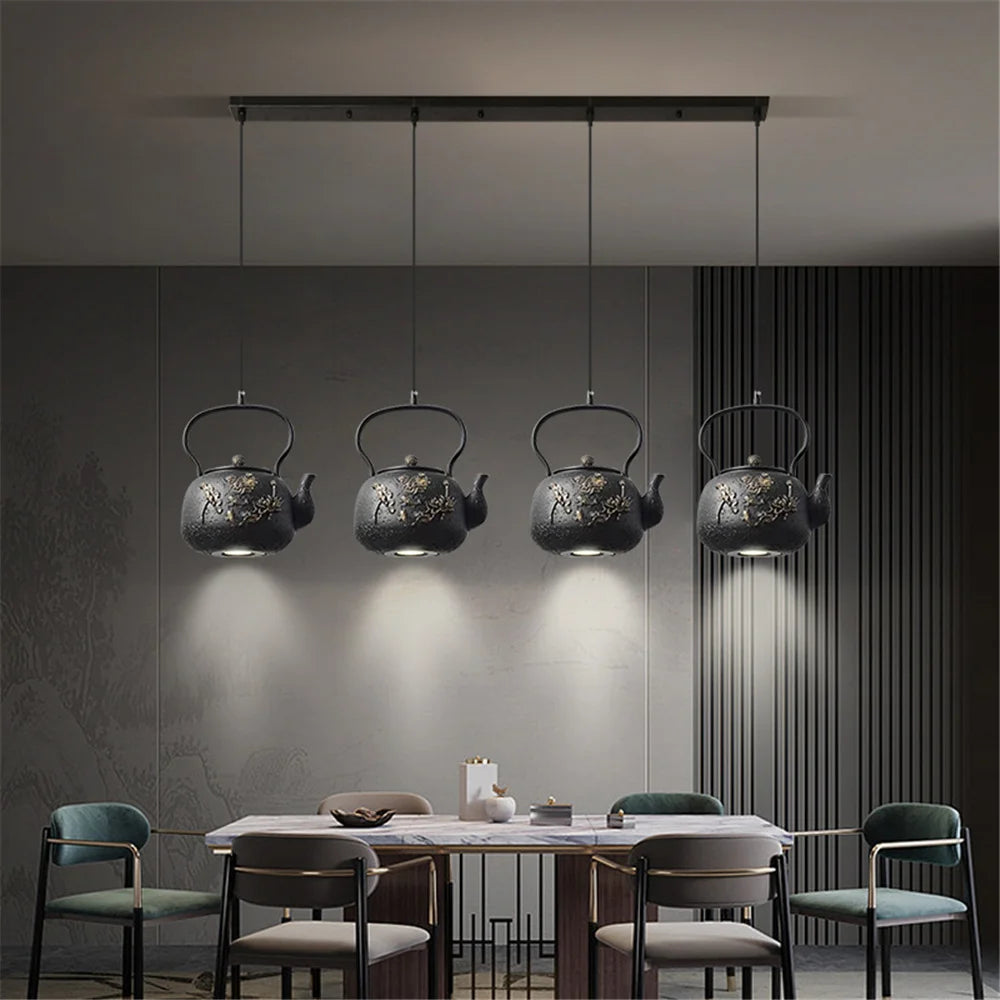 Asie du Sud-Est Rétro Vintage Résine Théière Suspension Led Lumières Cuisine Salle À Manger Loft Déco Pays Suspension Luminaire Design - vue 5 sur 6
