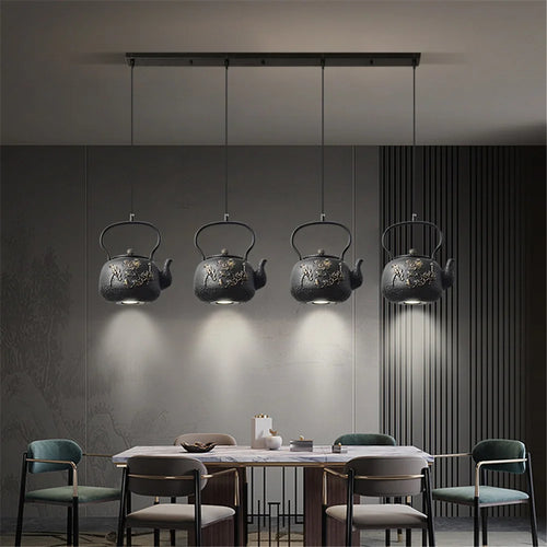 Asie du Sud-Est Rétro Vintage Résine Théière Suspension Led Lumières Cuisine Salle À Manger Loft Déco Pays Suspension Luminaire Design - vue 6 sur 6