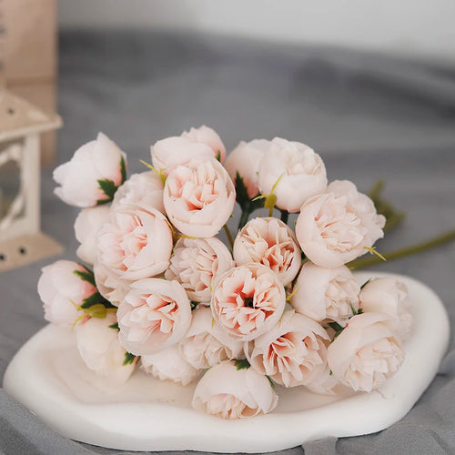 bouquet de 27 roses et pivoines artificielles en soie décoratif - vue 8 sur 12