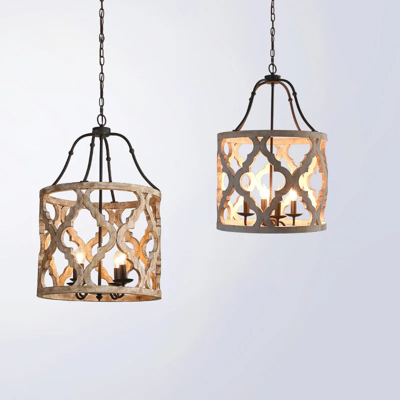 lustre en bois créatif américain rural pour boutiques et restaurants - vue 4 sur 8
