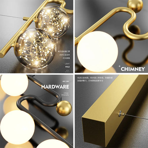 lustre moderne sandyha led avec bande longue et boule de verre - vue 10 sur 12