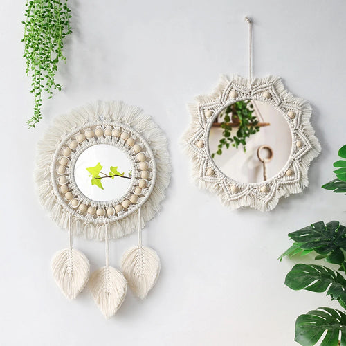 miroir mural en macramé style bohème pour décoration intérieure - vue 2 sur 14