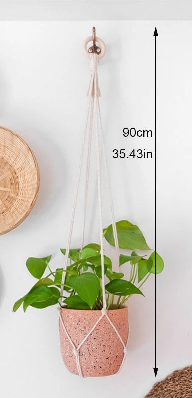 support de plante en macramé suspendu fait main en coton naturel - vue 14 sur 23