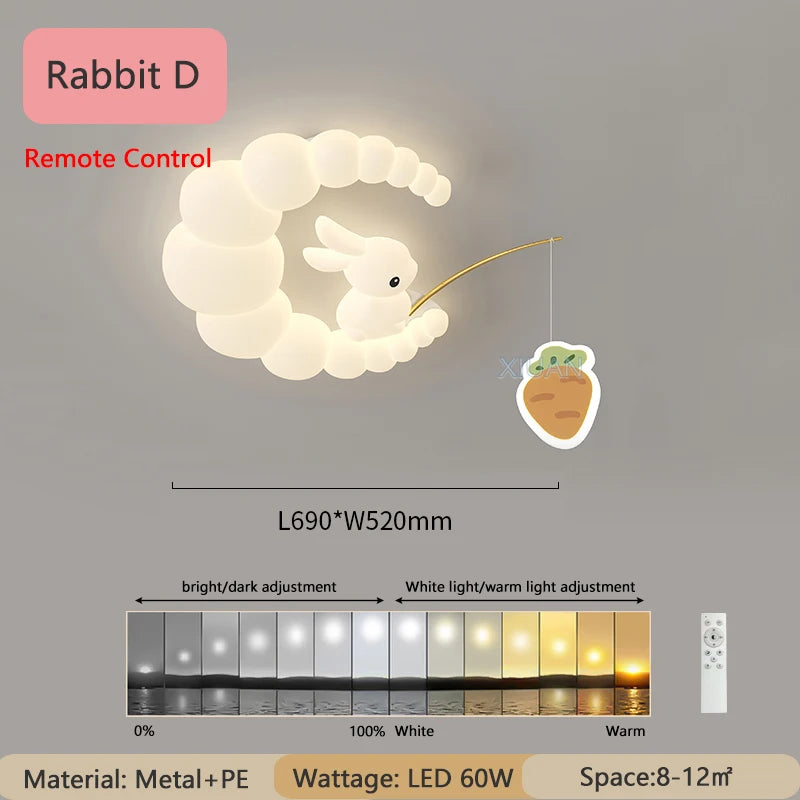 Creative Children's Room Ceiling Lamps Carrot Cloud Rabbit Ceiling Light Nursery Room School Baby Girl Bedroom Chandelier AC220V - vue 8 sur 15