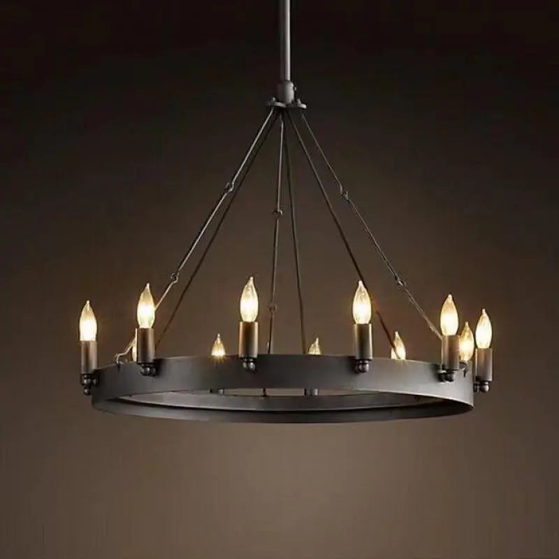 Lustre rond et Moderne américain rétro fer Vintage industriel Led - vue 6 sur 13