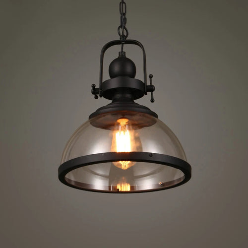 suspension rétro en fer avec abat-jour en verre décoratif - vue 2 sur 7
