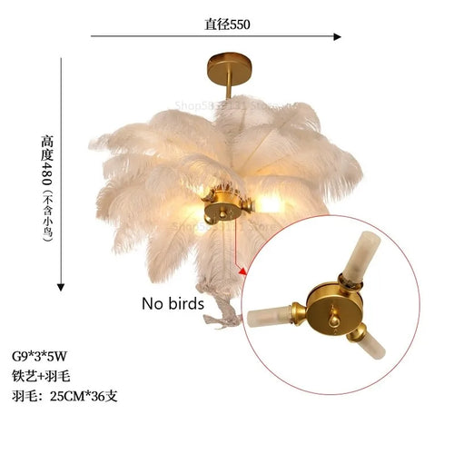 luminaire suspendu luxe plume d'autruche led style nordique - vue 13 sur 13