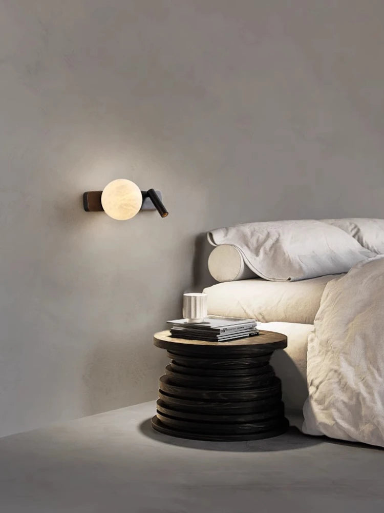 Modern Minimalist Black Rotatable All Copper Natural Marble Wall Lamp, Bedroom Bedside Lamp, Light Luxury Living Room Wall Lamp - vue 1 sur 7