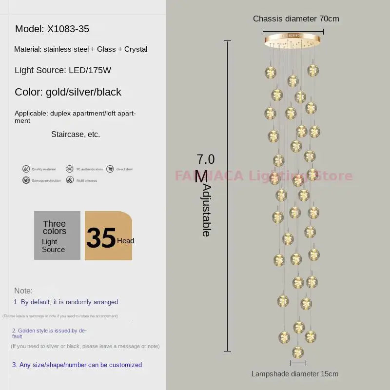 Remote control stair chandelier Nordic creative duplex dining room light lift high living room, apartment decorative chandelier - vue 17 sur 20