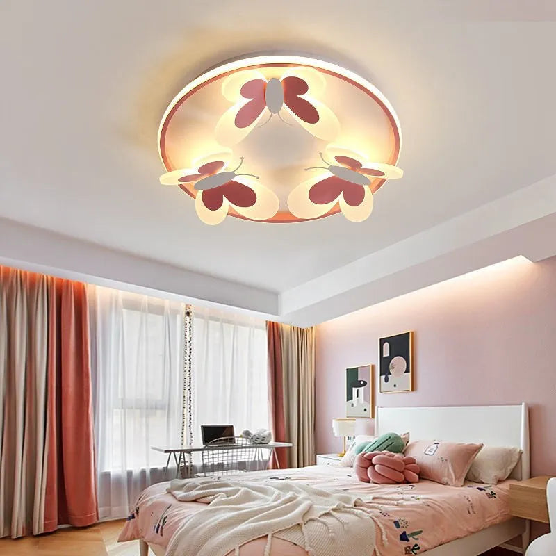 Plafonnier pour enfants papillon décoratif rose plafonnier étude chambre d'enfants Salon d'enfant lampes créatives lampe de chambre de fille d'intérieur - vue 5 sur 8