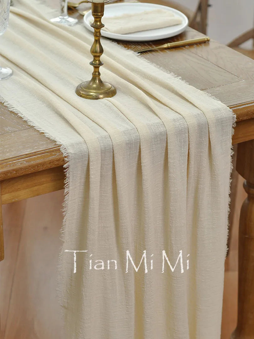 Chemin de table coton gaze rétro décoration mariage - vue 2 sur 7