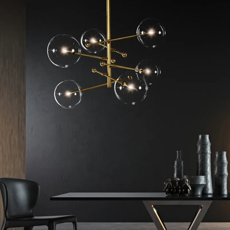 SANDYHA Art moderne boule de verre lustres Design nordique noir or lampe à LED pour salon chambre décor à la maison suspension - vue 3 sur 15