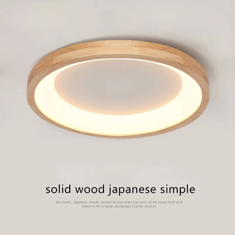 lampes de plafond en bois massif led simple japonais - vue 4 sur 9