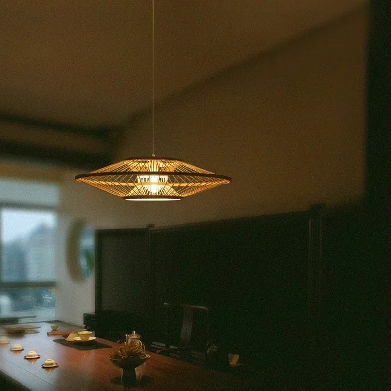 lustre artistique rétro en bambou style chinois pour décoration - vue 3 sur 8