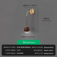 Walnut Wood Round ball Wall light, Wabi-sabi Modern style, Wall Sconces for Bedroom, Living, Corridor, Aisle balcony, Entrance