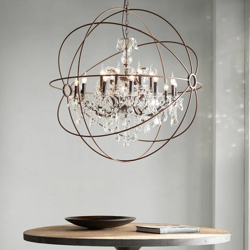 lustre vintage en cristal style cage à oiseaux éclairage led rétro - vue 5 sur 8