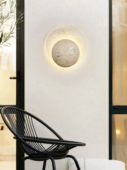 Bedroom Bedside Led Wall Lamp Sconce Light with Cave Stone and Glass - vue 3 sur 6