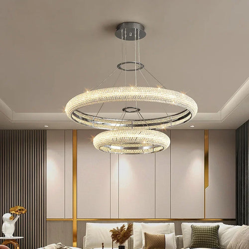 lustre moderne en chrome et cristal pour décoration intérieure - vue 2 sur 12