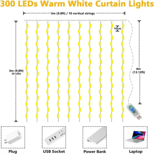 guirlande lumineuse rideau led usb pour décorations festives et célébrations - vue 7 sur 9
