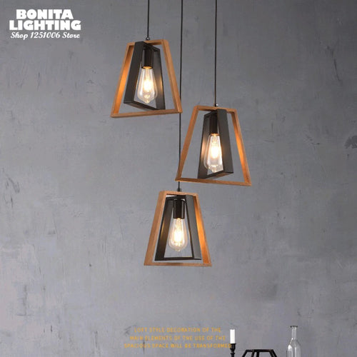 suspension en bois trapézoïdal double couche style industriel rétro - vue 6 sur 7