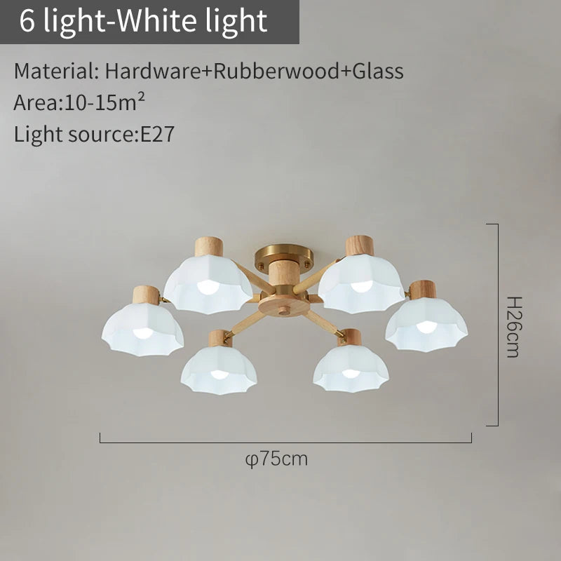 Plafonniers nordiques en bois de caoutchouc avec lampadaires en verre pour salon moderne blanc chaud lumière froide Lustres chambre lampara - vue 10 sur 12