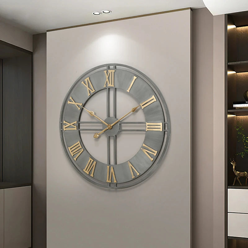 horloge murale moderne 3D rétro avec chiffres romains en métal silencieuse - vue 5 sur 8